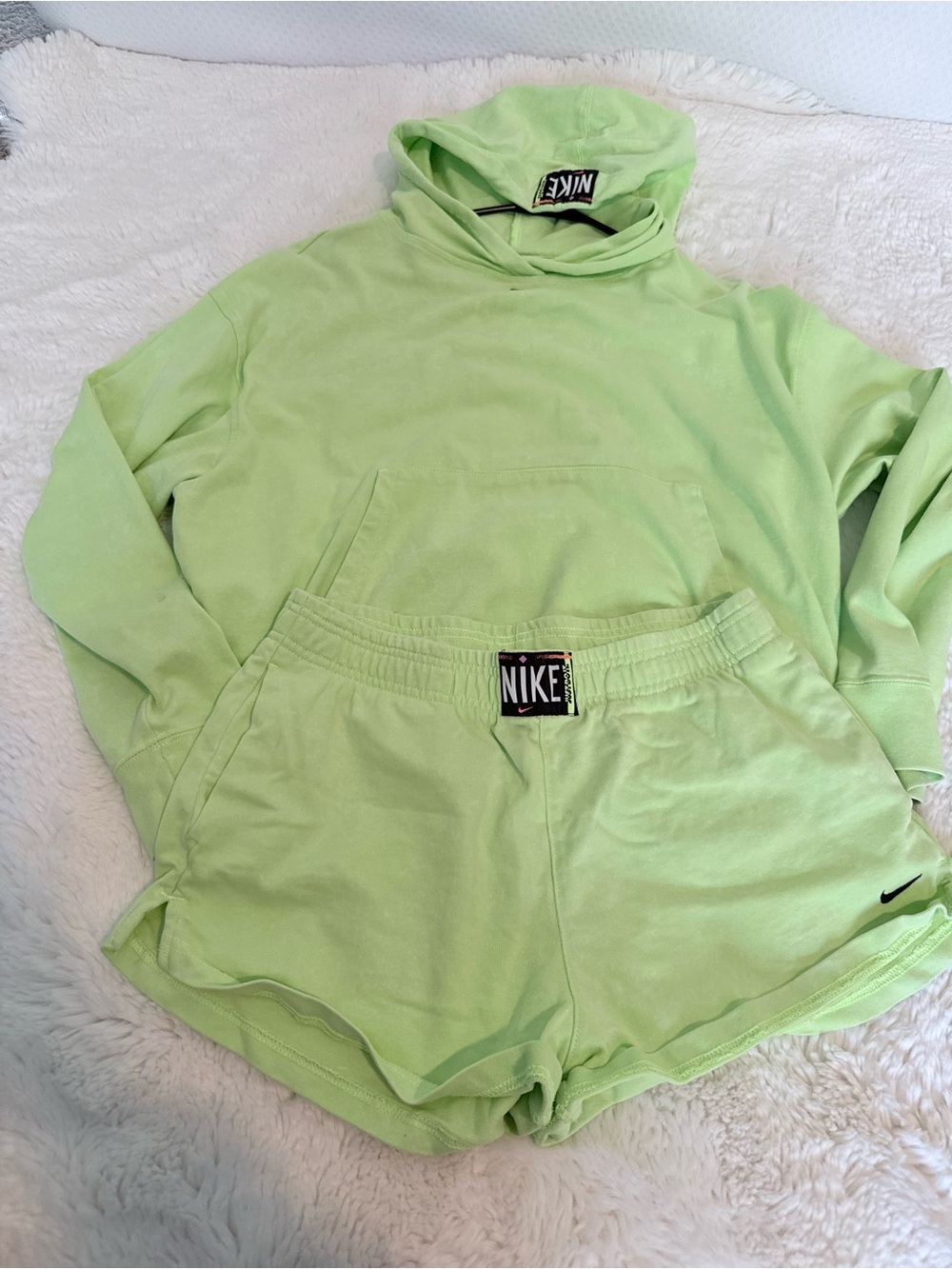 Nike Lime Green Hoodie + Shorts Matching Set Size S Fall Athleisure